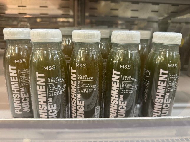 Bottles of Punishment Juice on the shelf in M&S in High Street Kensington